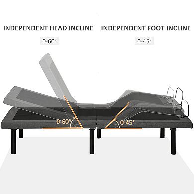 HOMCOM Twin Adjustable Bed Frame Ergonomic Zero Gravity Power Bed Base with Head and Foot Incline Memory and Wireless Remote Grey