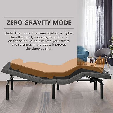 HOMCOM Twin Adjustable Bed Frame Ergonomic Zero Gravity Power Bed Base with Head and Foot Incline Memory and Wireless Remote Grey