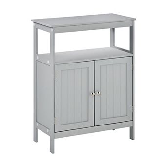 Wash Room Cupboard Shelving Console Unit W/double Door & Chrome Handle, Grey
