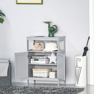 Wash Room Cupboard Shelving Console Unit W/double Door & Chrome Handle, Grey