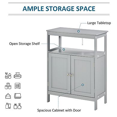 Wash Room Cupboard Shelving Console Unit W/double Door & Chrome Handle, Grey