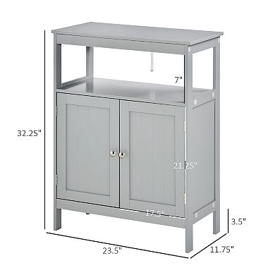Wash Room Cupboard Shelving Console Unit W/double Door & Chrome Handle, Grey