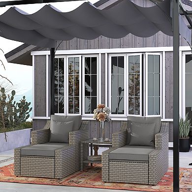 Outsunny 5 Piece Patio Furniture Set, Chairs, Ottoman, Coffee Table