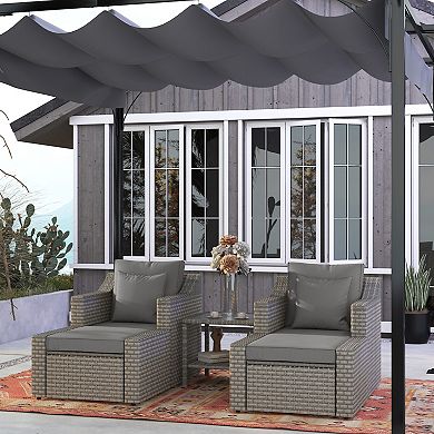 5-pc Backyard & Deck Sitting Set W/ 2 Chairs, 2 Ottomans, & Coffee Table, Beige