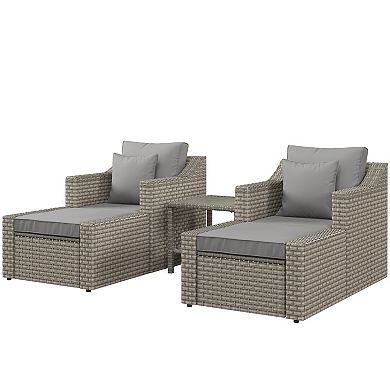 5-pc Backyard & Deck Sitting Set W/ 2 Chairs, 2 Ottomans, & Coffee Table, Beige