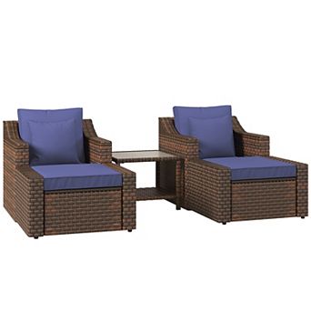 Outsunny 5 pc Patio Furniture Set, Chairs, Ottoman Table