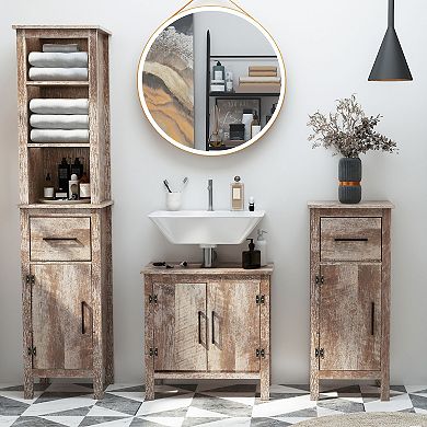 kleankin Wooden Under Sink Bathroom Floor Storage Cabinet with Double Door Space Saver Organizer Barnwood