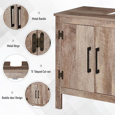 kleankin Wooden Under Sink Bathroom Floor Storage Cabinet with Double Door Space Saver Organizer Barnwood