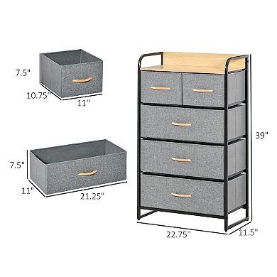 Homcom 5-drawer Fabric Dresser Tower With Steel Frame For Hallway