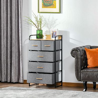 Homcom 5-drawer Fabric Dresser Tower With Steel Frame For Hallway