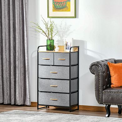 Homcom 5-drawer Fabric Dresser Tower With Steel Frame For Hallway