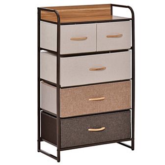 Homcom 5-drawer Fabric Dresser Tower With Steel Frame For Hallway