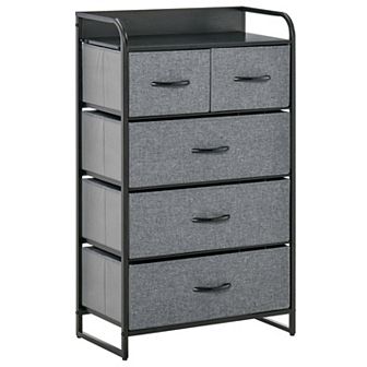 Homcom 5-drawer Fabric Dresser Tower With Steel Frame For Hallway