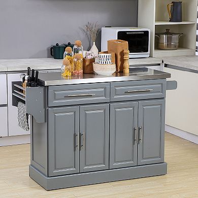 HOMCOM Rolling Kitchen Island with Cabinets and Drawers, Teal Blue