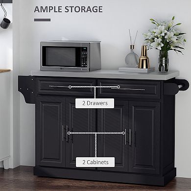 HOMCOM Rolling Kitchen Island with Cabinets and Drawers, Teal Blue