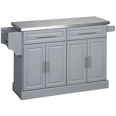 HOMCOM Rolling Kitchen Island with Cabinets and Drawers, Teal Blue