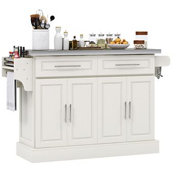 HOMCOM Rolling Kitchen Island with Cabinets and Drawers, Teal Blue