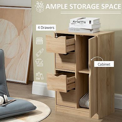 Freestanding Wooden Storage Organizer W/ 4 Drawers & 1 Cabinet W/ Shelf, White