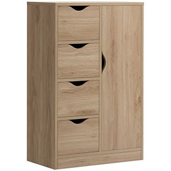 Freestanding Wooden Storage Organizer W/ 4 Drawers & 1 Cabinet W/ Shelf, White
