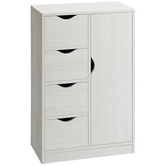 Freestanding Wooden Storage Organizer W/ 4 Drawers & 1 Cabinet W/ Shelf, White