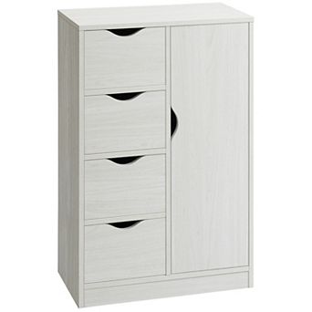 Freestanding Wooden Storage Organizer W/ 4 Drawers & 1 Cabinet W/ Shelf, White