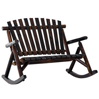 Outsunny Wooden Porch Rocking Chair, Wood Double Adirondack