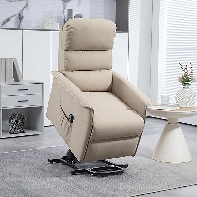 HOMCOM Power Lift Assist Recliner Chair for Elderly with Remote Control Linen Fabric Upholstery Brown