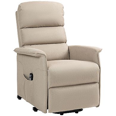 HOMCOM Power Lift Assist Recliner Chair for Elderly with Remote Control Linen Fabric Upholstery Brown