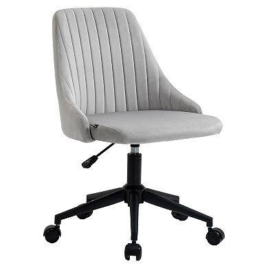 Vinsetto Mid Back Office Chair Velvet Fabric Swivel Scallop Shape Computer Desk Chair for Home Office or Bedroom Grey
