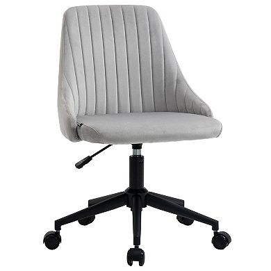 Vinsetto Mid Back Office Chair Velvet Fabric Swivel Scallop Shape Computer Desk Chair for Home Office or Bedroom Grey