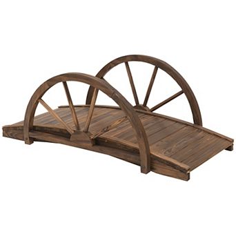 Outsunny 3.3' Wooden Garden Bridge Arc Walkway,Half Wheeled Railing Stained Wood