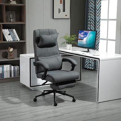 Vinsetto Ergonomic Executive Office Chair High Back Computer Desk Chair Linen Fabric 360 degree Swivel Adjustable Height Recliner with Headrest Lumbar Support Padded Armrest and Retractable Footrest Grey