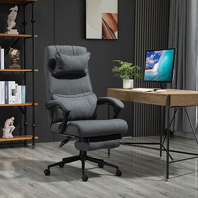 Vinsetto Ergonomic Executive Office Chair High Back Computer Desk Chair Linen Fabric 360 degree Swivel Adjustable Height Recliner with Headrest Lumbar Support Padded Armrest and Retractable Footrest Grey