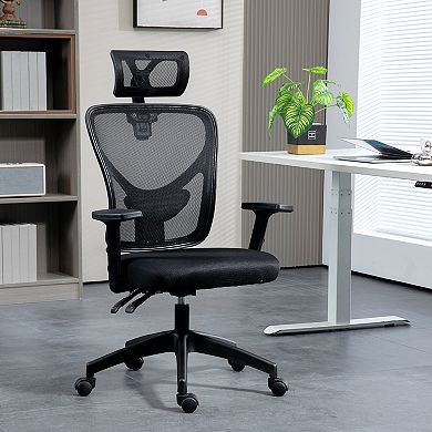 Vinsetto High Back Ergonomic Computer Home Office Chair Mesh Task Chair with Lumbar Back Support Reclining Function Adjustable Headrest Arms and Height Black