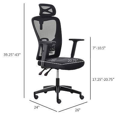 Vinsetto High Back Ergonomic Computer Home Office Chair Mesh Task Chair with Lumbar Back Support Reclining Function Adjustable Headrest Arms and Height Black