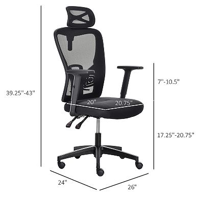 High-back Mesh Computer Office Desk Swivel Chair W/ Adjustable Headrest & Arms