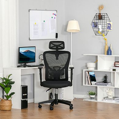 Vinsetto High Back Ergonomic Computer Home Office Chair Mesh Task Chair with Lumbar Back Support Reclining Function Adjustable Headrest Arms and Height Black