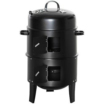 Outsunny 3-In-1 Outdoor Charcoal BBQ Smoker and Grill with 2 Cooking Racks