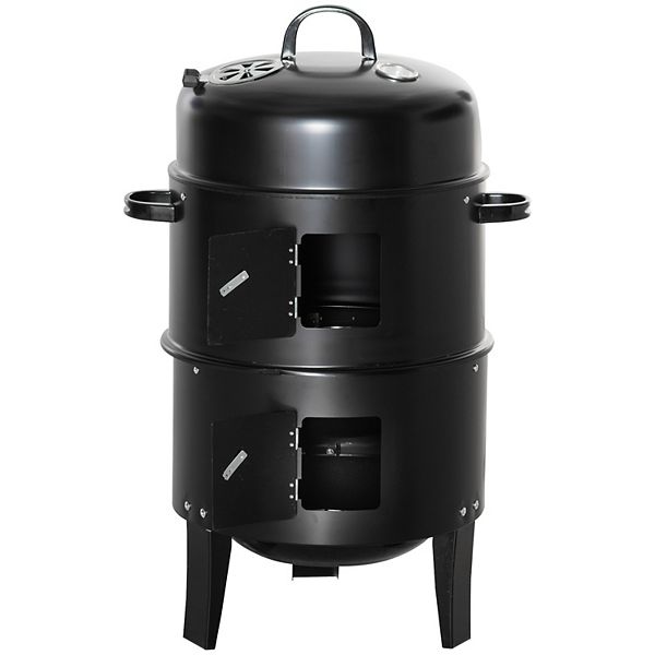 Outsunny Vertical Charcoal BBQ Smoker 3 in 1 16" Round Charcoal Barbecue Grill with 2 Cooking