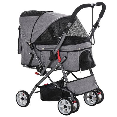 Small Travel Pet Stroller, Dogs & Cats, Easy Fold Jogger Pushchair Wheel Canopy