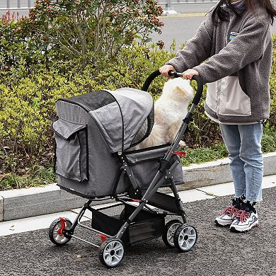 Small Travel Pet Stroller, Dogs & Cats, Easy Fold Jogger Pushchair Wheel Canopy