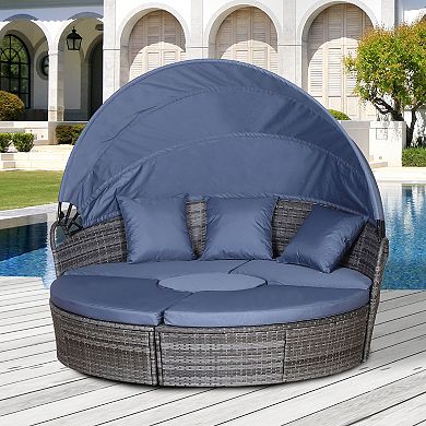 Outdoor Convertible Daybed, 4pc Furniture Set, Sofa, Coffee Table, Chairs