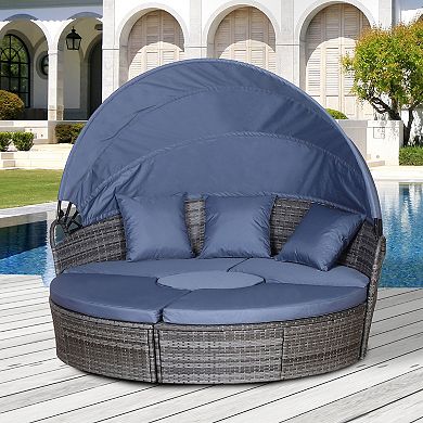 Outdoor Convertible Daybed, 4pc Furniture Set, Sofa, Coffee Table, Chairs, Grey