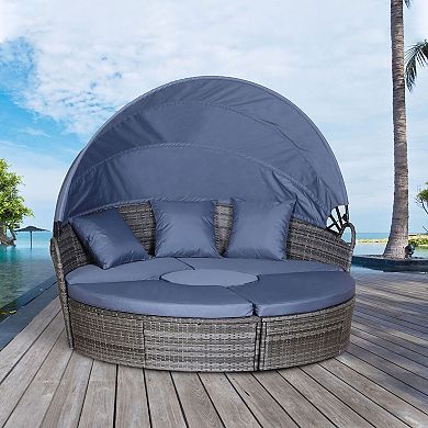 Outdoor Convertible Daybed, 4pc Furniture Set, Sofa, Coffee Table, Chairs