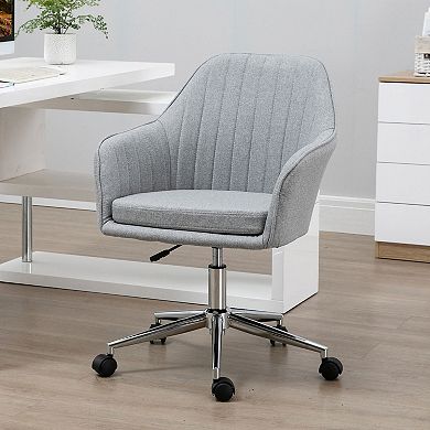 Vinsetto Mid Back Home Office Desk Chair Swivel Armchair with Tub Shape Design and Lined Pattern Back for Living Room Home Office Grey