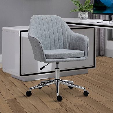 Vinsetto Mid Back Home Office Desk Chair Swivel Armchair with Tub Shape Design and Lined Pattern Back for Living Room Home Office Grey