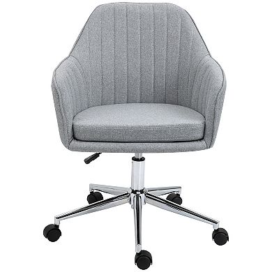 Vinsetto Mid Back Home Office Desk Chair Swivel Armchair with Tub Shape Design and Lined Pattern Back for Living Room Home Office Grey