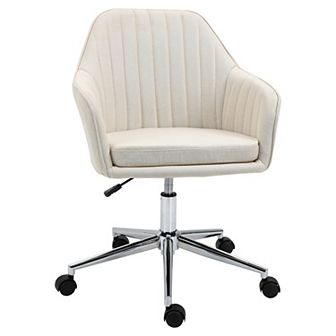 Leisure Pc Workstation Chair With Linen Cover, Sponge Padded Cushion, And Wheels