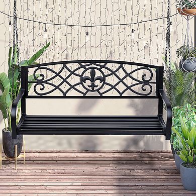 Outsunny Outdoor Steel Fleur-de-lis Porch Swing Garden Hanging Bench Black