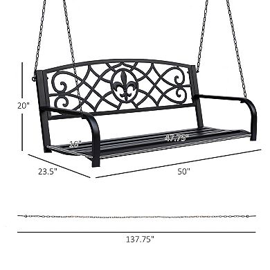 Outsunny Outdoor Steel Fleur-de-lis Porch Swing Garden Hanging Bench Black